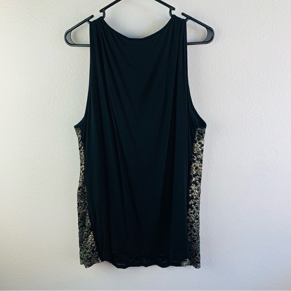 Ruby Rd. Black Gold Lace Front Tank Top‎ - Picture 3 of 4